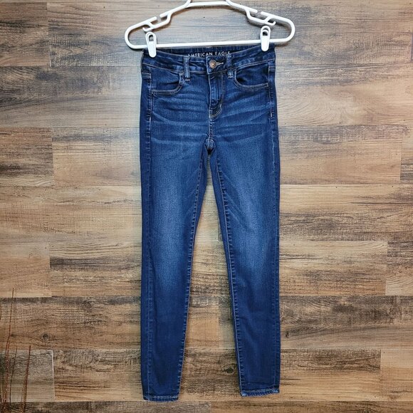 American Eagle Jeans 2 R Next Level Stretch Jegging Low Rise Medium Dark Wash - Picture 1 of 12